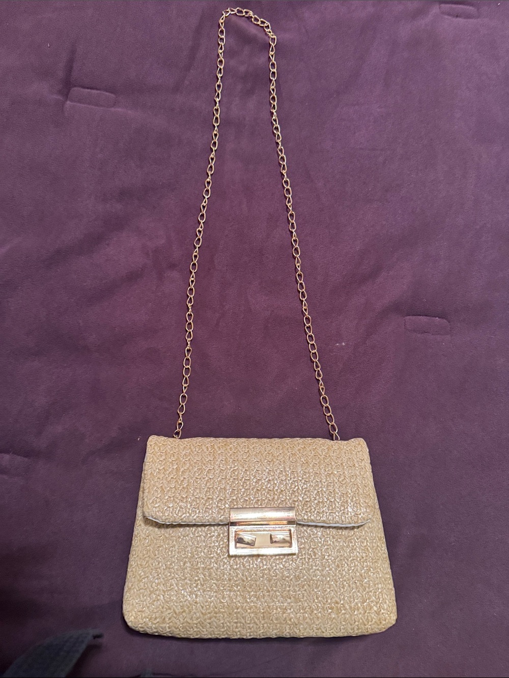 Gold Woven Crossbody Bag with Chain Strap